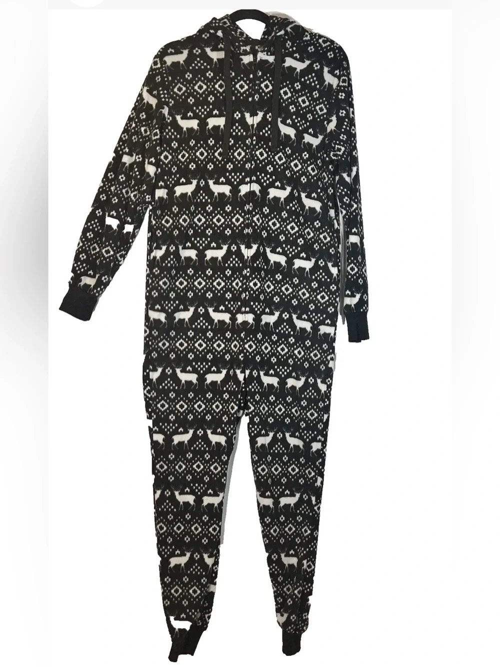 Black & White Hooded Holiday Fleece Onesie Pajamas